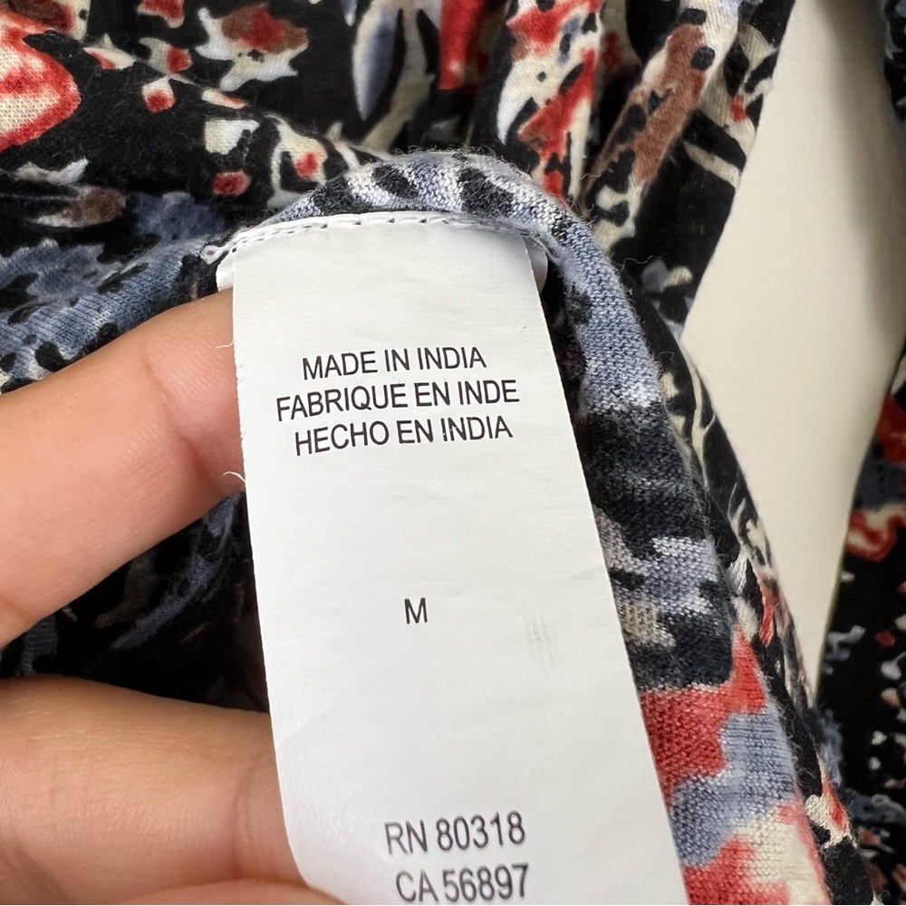 Lucky Brand Modal/Cotton Blend Elastic Pleated Front Floral Printed Boho Top - Picture 7 of 13